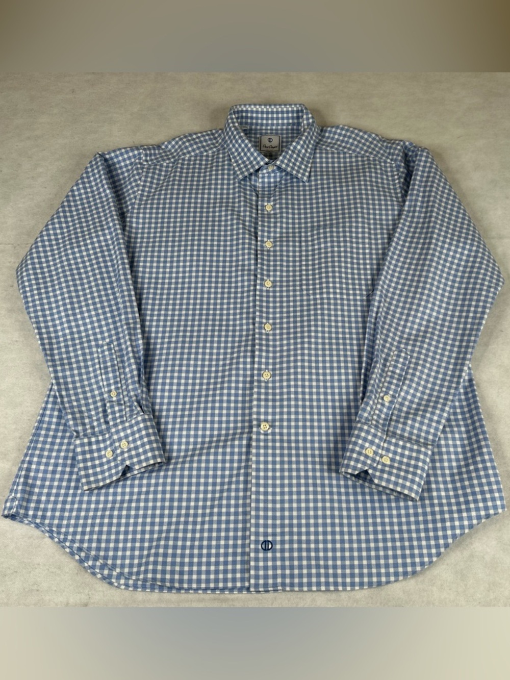 David Donahue Shirt Mens Size 2XL Gingham Blue White Long Sleeve Button Up